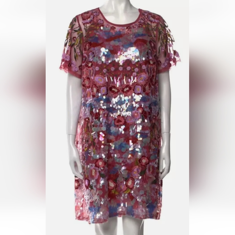 FRANCES VALENTINE EMBELLISHED SEQUINED LINED SHIFT DRESS 1X Excellent Never Worn